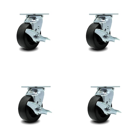 Service Caster 5 Inch Polyolefin Caster Set with Roller Bearings and Brake/Swivel Lock SCC SCC-30CS520-POR-TLB-BSL-4